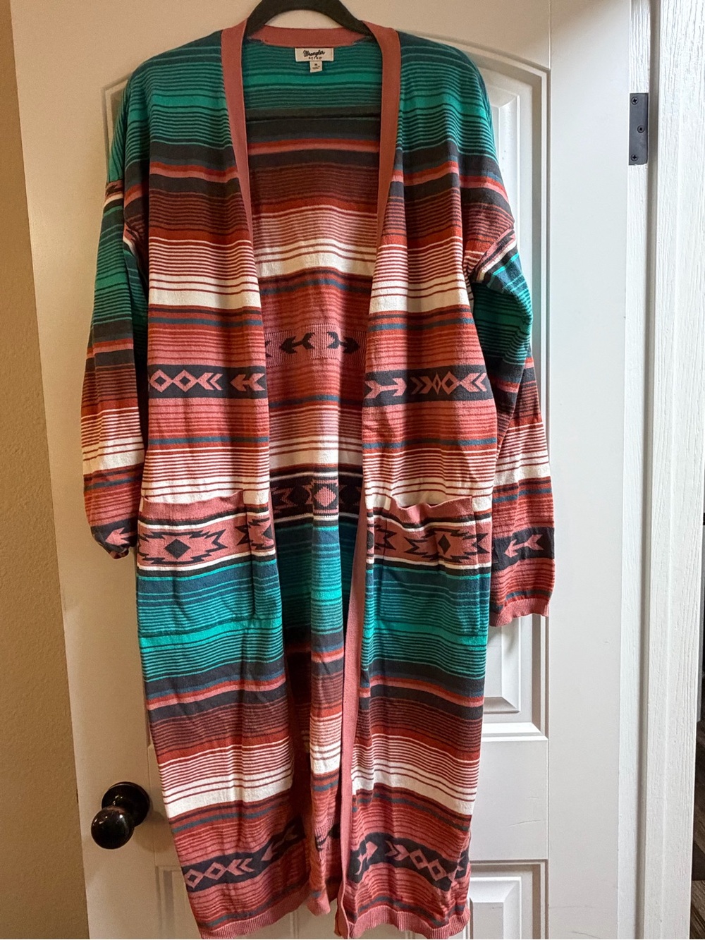 Wrangler Retro Southwestern Serape Stripe Long Duster Cardigan M